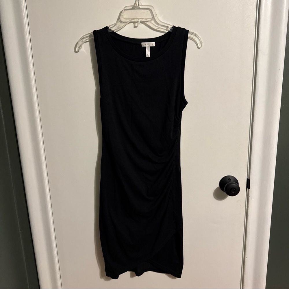 Leith Size S Womens Round Neck Sleeveless Ruched Bodycon Tank Dress in Black